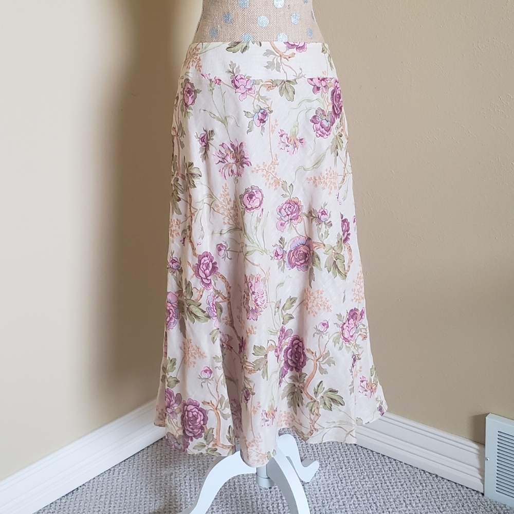 Pendleton Linen silk floral midi skirt 10 A-line